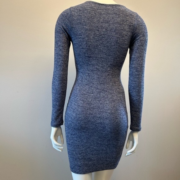 POOF! sexy form fitting long sleeve flattering dress. Heather blue. Lace up top - Picture 9 of 11